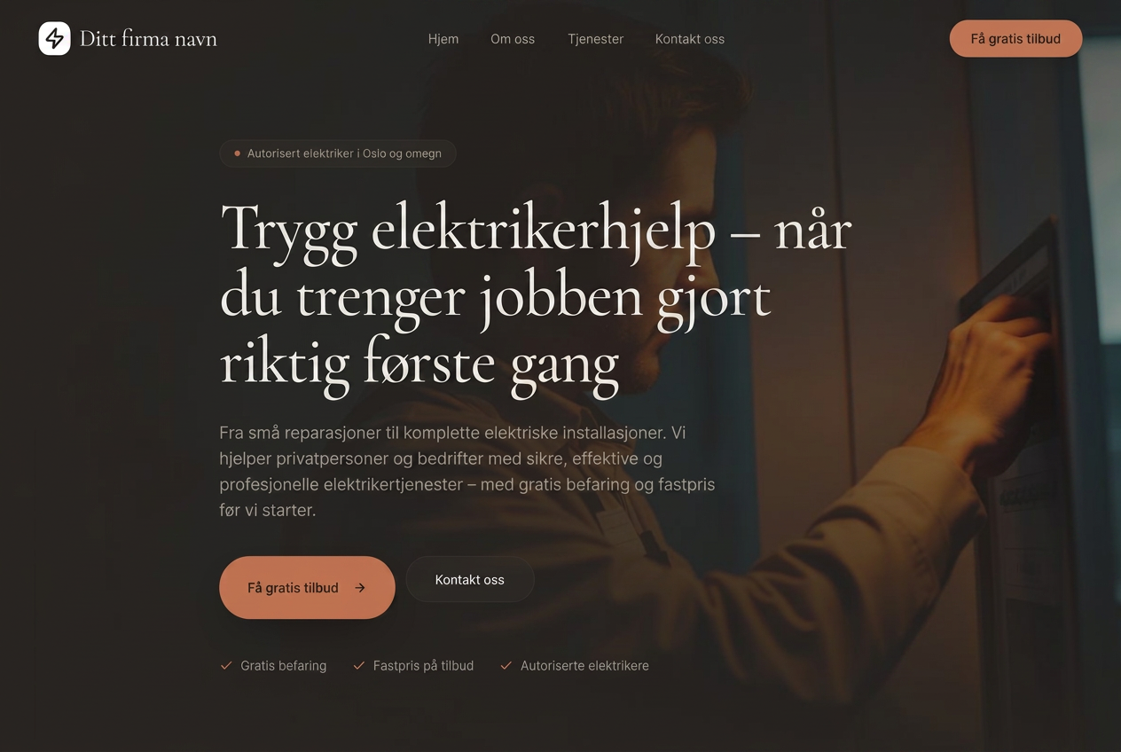 Forsiden av en nettside for ditt firma