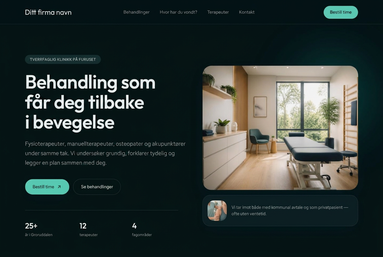 Forsiden av en nettside for ditt firma