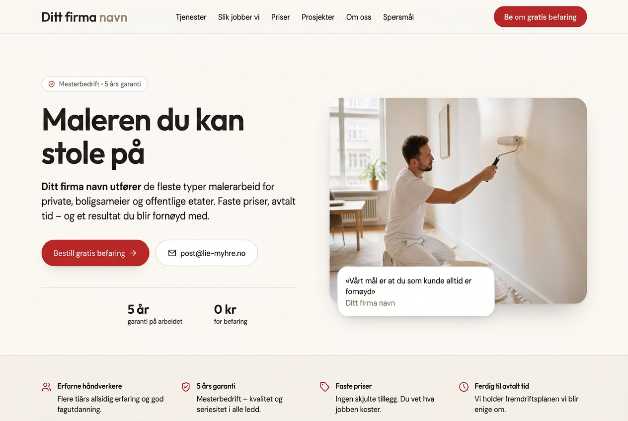 Forsiden av en nettside for ditt firma