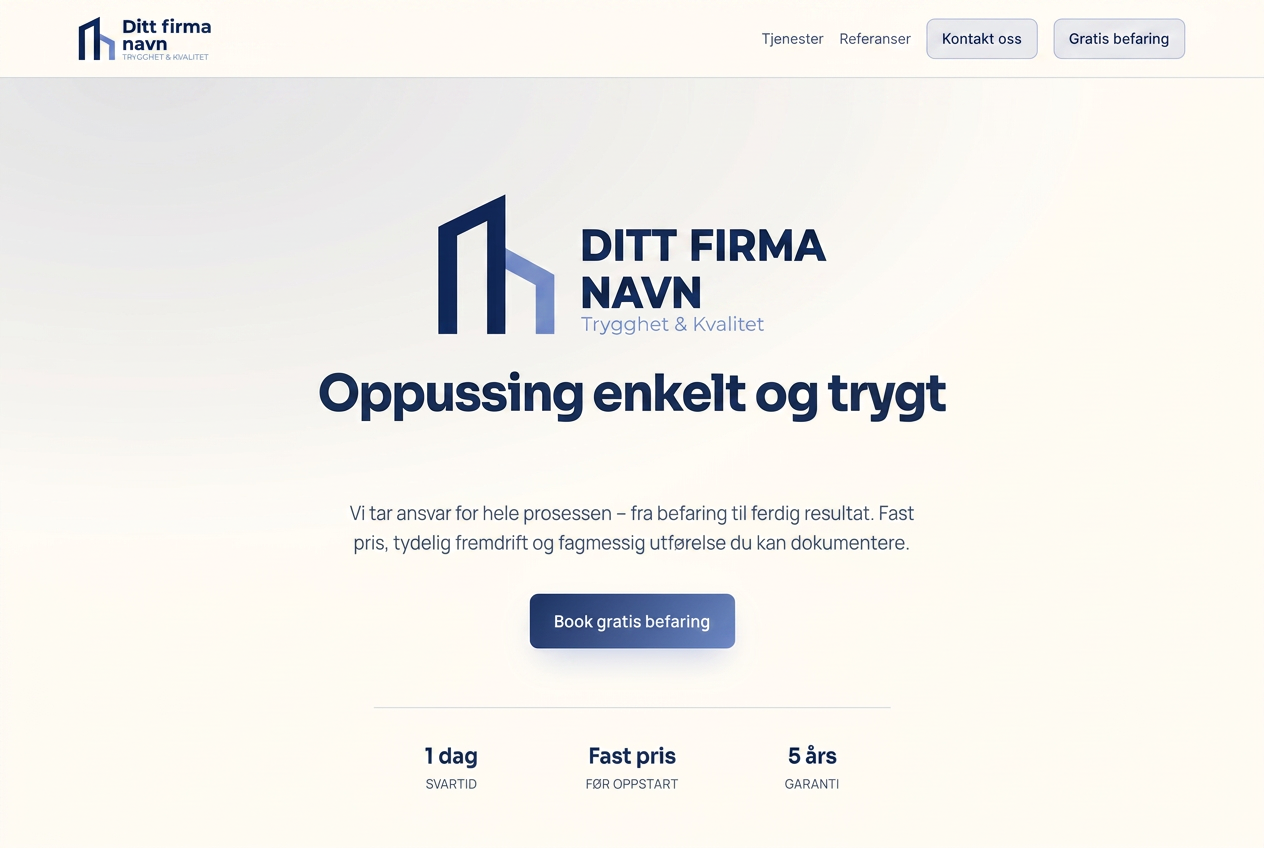 Forsiden av en nettside for ditt firma